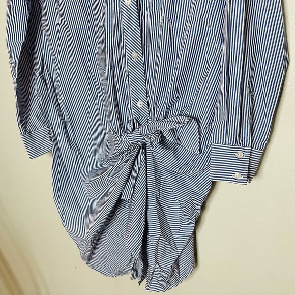 THAKOON COLLECTIVE Blue Stripe Pattern Tie Waist Button Front Shirtdress Size 10 - Picture 6 of 13